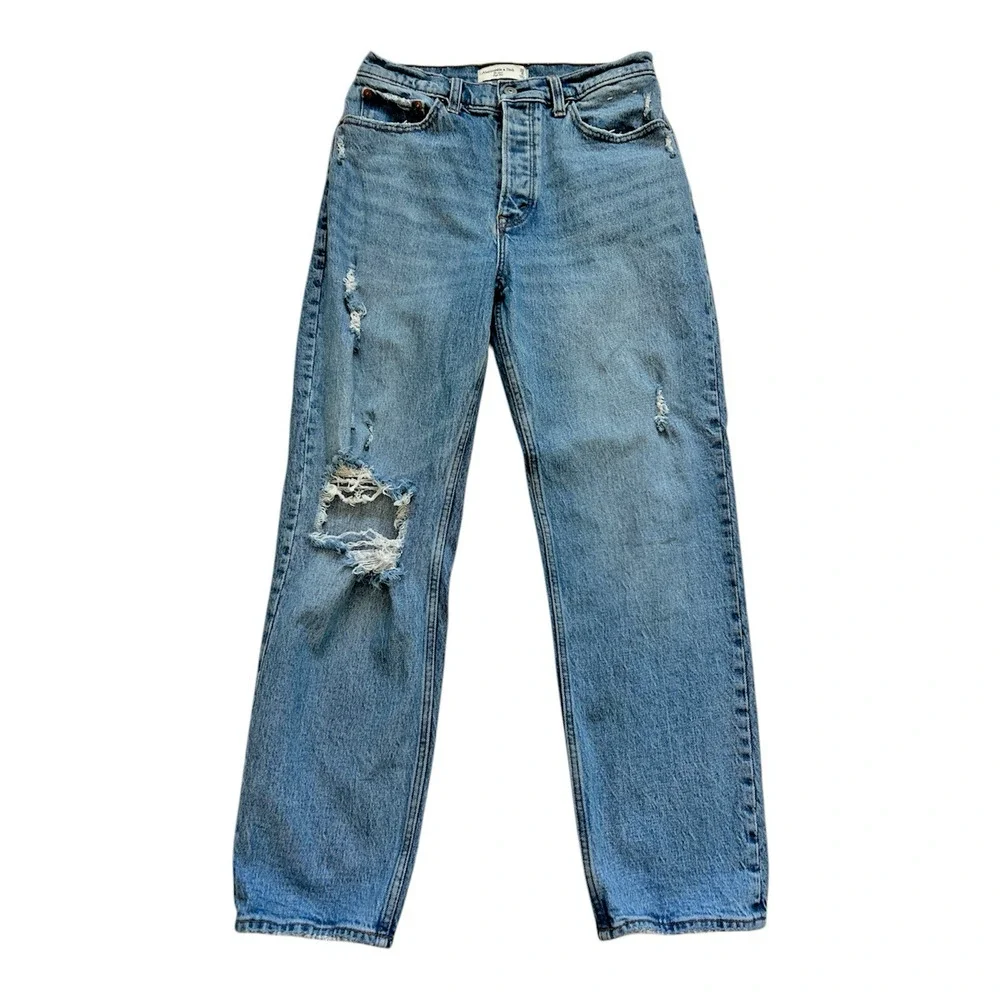 Abercrombie & Fitch The Dad High Rise Jeans Womens 28/6S Distressed Button Fly